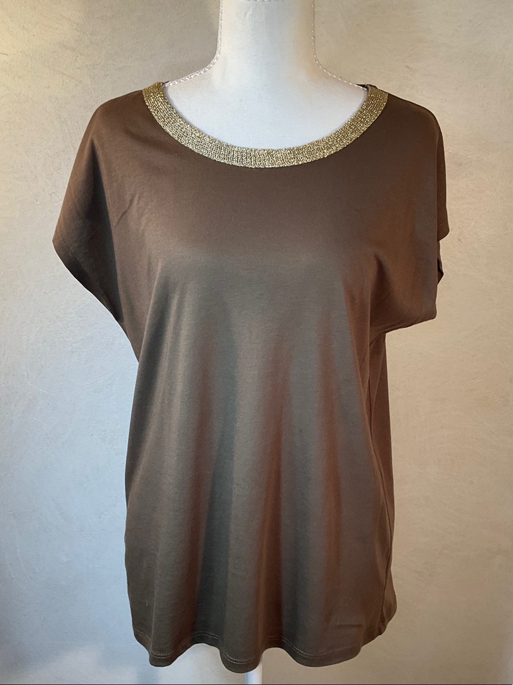 MICHAEL Michael Kors Brown Top with Gold Neckline